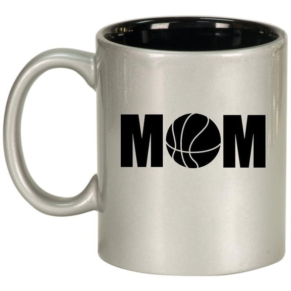 MOM Basketball Ceramic Coffee Mug Tea Cup Gift for Her (11oz Silver)