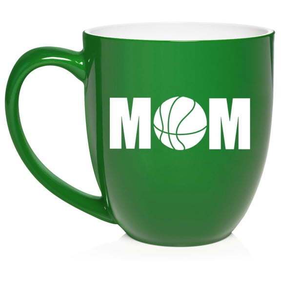MOM Basketball Ceramic Coffee Mug Tea Cup Gift for Her (16oz Green)