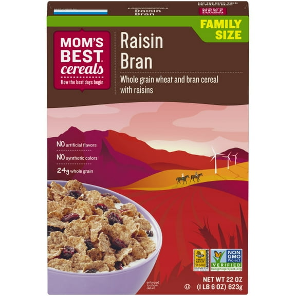 Mom's Best Raisin Bran Cereal, Non-GMO Project Verified, Made with Whole Grain, Heart Healthy, No High Fructose Corn Syrup, 22 Oz Box