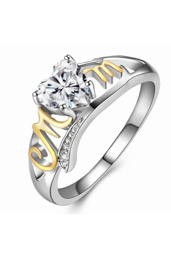 New MOM Mother Rings Anniversary Day Gift Two-tone Design Love Cubic Zircon Wedding Rings Exquisite Fashion Jewelry