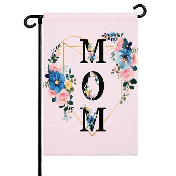 MOM Pink Garden Flag 12x18 Inch Style Blue Flowers Double Sided Small Decorative Garden Flags for Outside, Outdoor Yard Porch Lawn Decoration