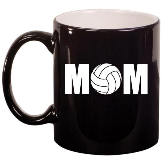 MOM Volleyball Ceramic Coffee Mug Tea Cup Gift for Her (11oz Gloss Black)