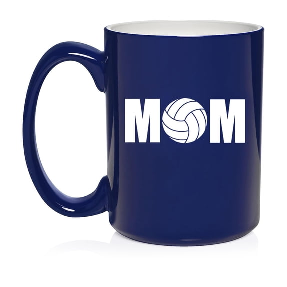 MOM Volleyball Ceramic Coffee Mug Tea Cup Gift for Her (15oz Blue)