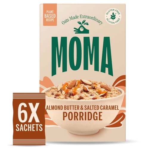 MOMA Almond Butter & Salted Caramel Porridge Sachets Gluten Free 6 x 40g, British Import (Pack of 3)