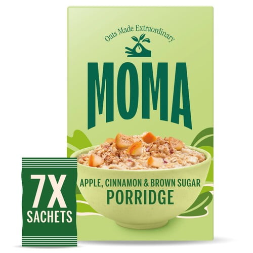 MOMA Apple Cinnamon & Brown Sugar Porridge Sachets 7 x 40g, British Import (Pack of 3)