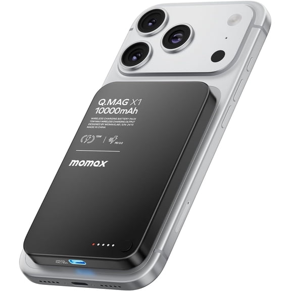 MOMAX Q.MAG Portable Charger Wireless 10000mAh, 0.5" Slim Power Bank Fast Charging Magnetic Battery Pack for iPhone Air/17 Pro Max/17 Pro/16/15/14/13/12 (1*USBC Port PD20W, No Lighting)