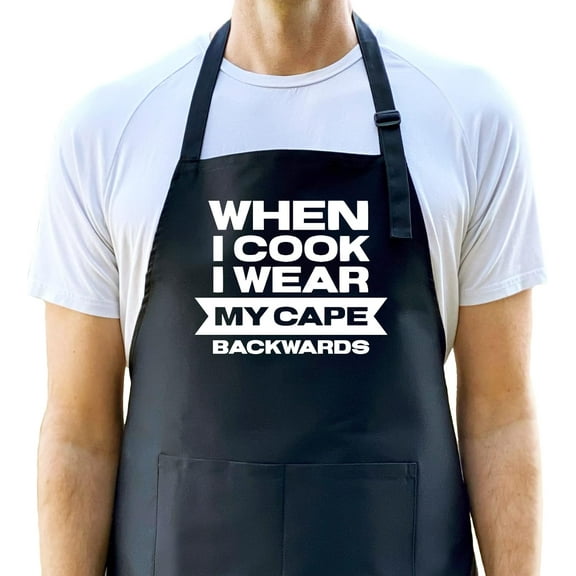 UP THE MOMENT When I Cook I Wear My Cape Backwards Apron, Funny Apron for Men, BBQ Grill Apron, Chef Apron, Funny Apron for Dad, Mens Funny Apron, Funny Chef Apron for Men