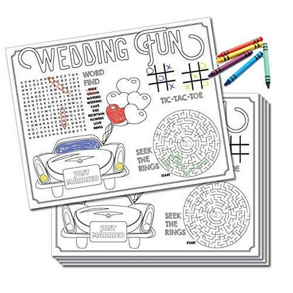 UP THE MOMENT Kids Wedding Activity Placemats - 24 Count, Wedding Coloring for Kids, Kids Table Wedding Activities, Wedding Activities Placemats, Kids Wedding Favors