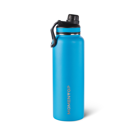 MOMENTOP Hydration Bottle with 2 Lids. Blue 40 oz.