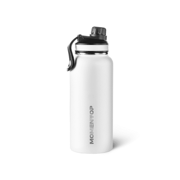 MOMENTOP Hydration Bottle with 2 Lids. White 32 oz.