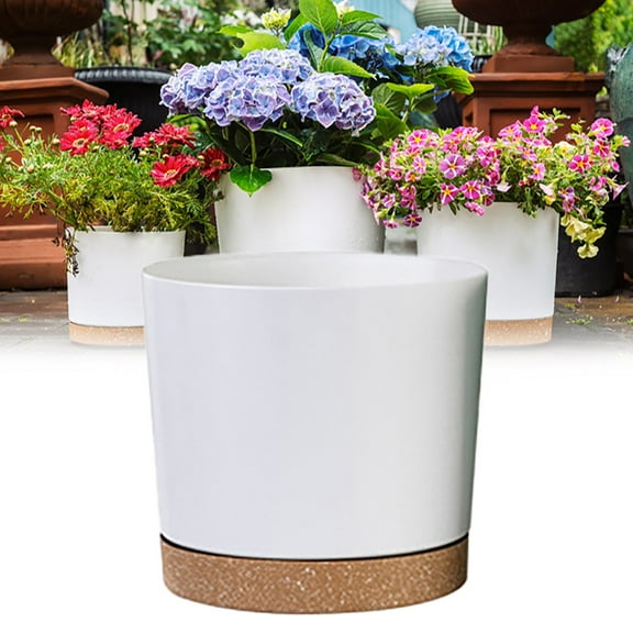 MOMFEI Modern Indoor Outdoor Plant Pots with Drainage Holes, Plastic Planters for Home Decor with Saucer,6.5 inch Flower Pots for Flowers, Plants, and Houseplants