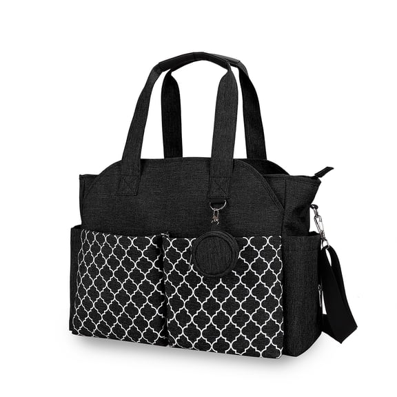 MOMIGO Water Resistant Lantern Multi-Function Diaper Bag Tote with Changing Station, Black