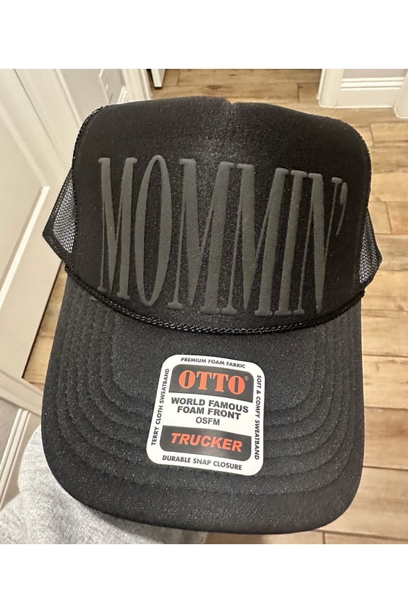 Designs- MOMMIN' Black puff Unisex Foam Trucker Hat