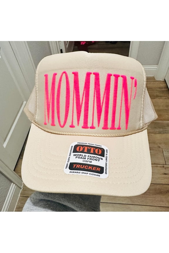 MOMMIN' Neon Pink Puff Trucker Hat