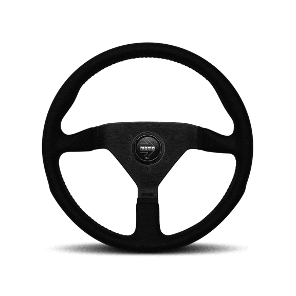 MOMO MCL35AL1B 350 mm Montecarlo Alcantara Steering Wheel - Black, Black Stitch & Black Spokes