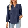 thumbnail image 1 of MOMOFEEL Long Sleeve Shirts for Women 3/4 Sleeve Loose Blouses V-neck Tunic Tops Summer (M9007 Dark Blue S), 1 of 9