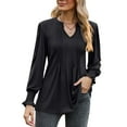 thumbnail image 1 of MOMOFEEL Long Sleeve Tunic Top for Woman Dressy Casual Blouses Loose Fit Pleated V Neck Shirts For Spring or Summer (M9013 Black XXL), 1 of 5