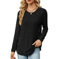 thumbnail image 1 of MOMOFEEL Long Sleeve Tunic Tops for Women Crewneck Sweatshirt with Side Buttons Casual Shirts Pullover (M9004 Black), 1 of 7