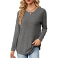 thumbnail image 1 of MOMOFEEL Long Sleeve Tunic Tops for Women Crewneck Sweatshirt with Side Buttons Casual Shirts Pullover (M9004 Dark Gray), 1 of 7