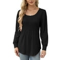 thumbnail image 1 of MOMOFEEL Pleated Blouses for Women Puff Long Sleeve Tunic Tops Dressy Casual Shirts For Spring or Summer (M9011 Black XXL), 1 of 5