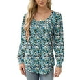 thumbnail image 1 of MOMOFEEL Pleated Blouses for Women Puff Long Sleeve Tunic Tops Dressy Casual Shirts For Spring or Summer (M9011 Blue Floral M), 1 of 5