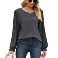 thumbnail image 1 of MOMOFEEL Puff Lace Long Sleeve Shirts for Women Crewneck Tunic Tops Waffle Knit Blouse For Spring or Summer (M9005 Dark Gray M), 1 of 6