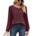 thumbnail image 1 of MOMOFEEL Puff Lace Long Sleeve Shirts for Women Crewneck Tunic Tops Waffle Knit Blouse For Spring or Summer (M9005 Wine Red S), 1 of 6