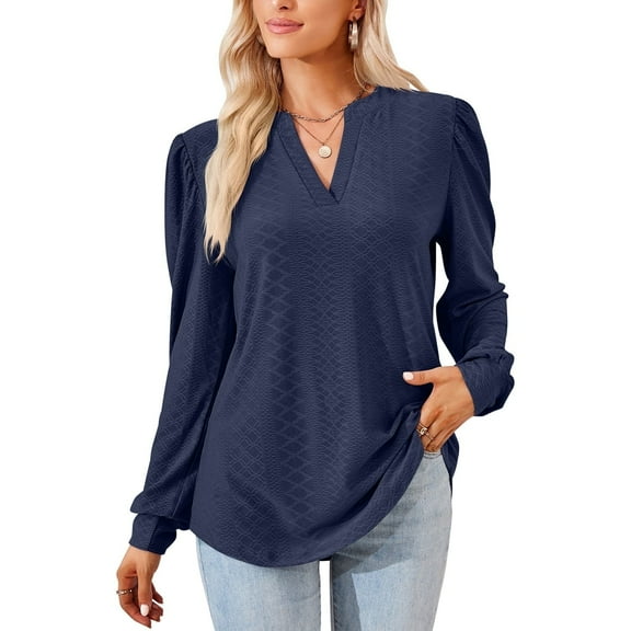 MOMOFEEL Long Sleeve Shirt For Woman Tunic Tops Casual Loose Blouse For Spring or Summer (M9010 Dark Blue L)