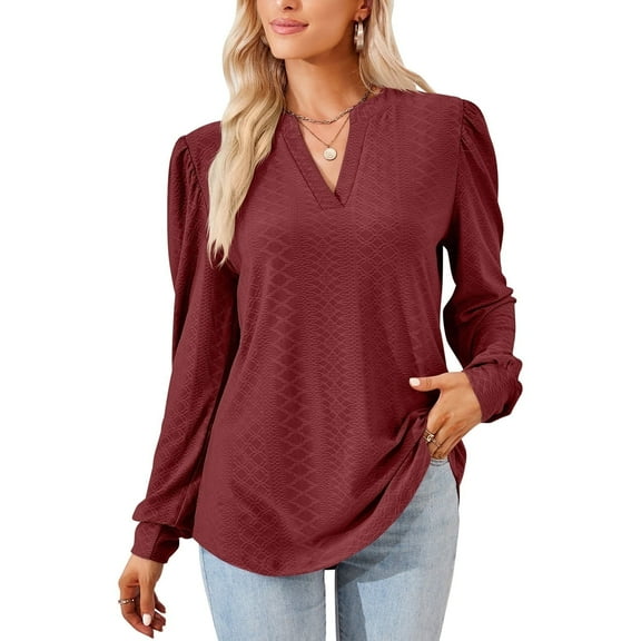 MOMOFEEL Long Sleeve Shirt For Woman Tunic Tops Casual Loose Blouse For Spring or Summer (M9010 Wine Red S)
