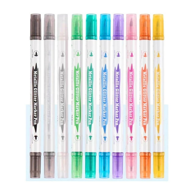 MOMOJIA 10 Color Double Tip Metallic Marker Pens Glitter Marker for Coloring Books