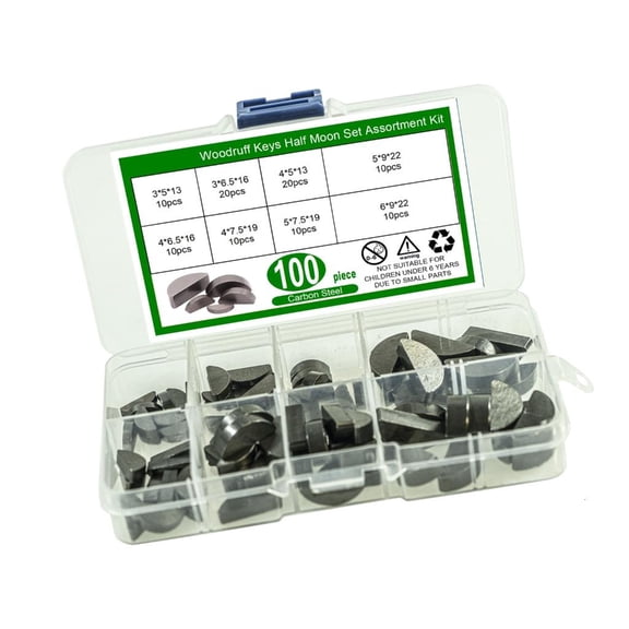 MOMOJIA 100Pcs Carbon Steel Key Assortment Set Drive Fastener Metric Half Moon Shaft
