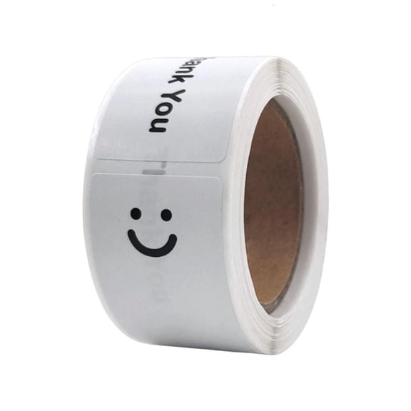 MOMOJIA 120Pcs Rectangular Shape Smiling Face Thank You Label Sticker for Gift Packaging