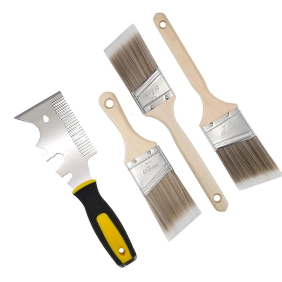 MOMOJIA 2.5 Inch Angled Paint Brush Tool With Strong Wooden Handle & Bubble Removing Comb For Professional Home Painting