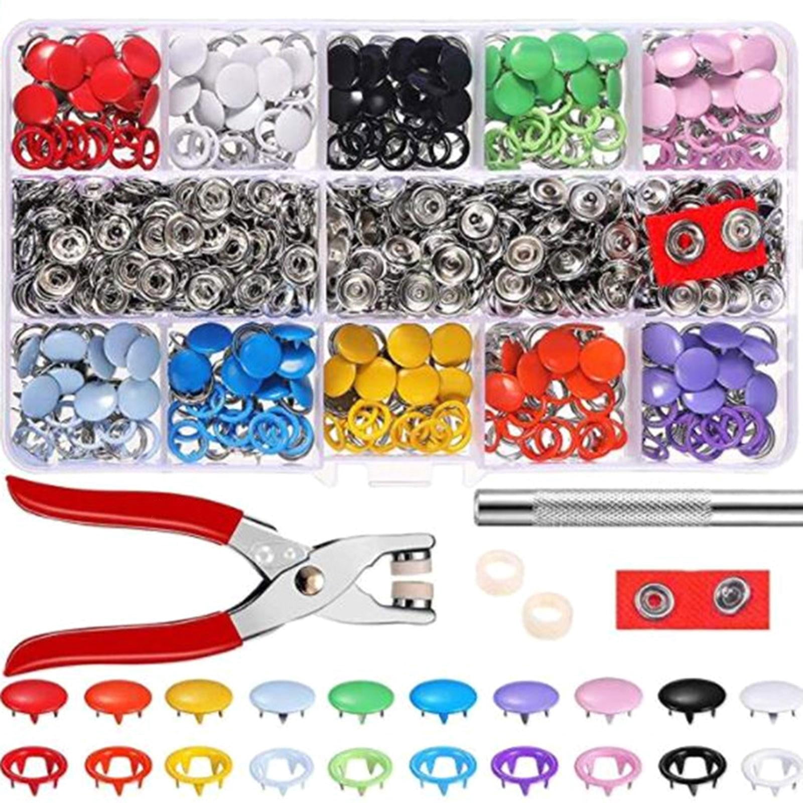 MOMOJIA 200pcs 10 Colors Metal Prong Snap Button Grommets Fasteners Kit with Hand Plier Installation Tools for DIY Clothing Crafts