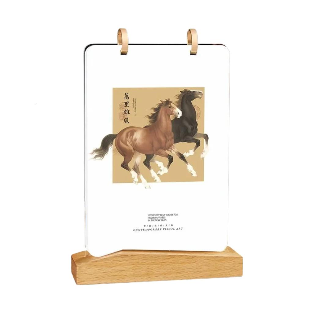 MOMOJIA 2026 Desktop Monthly Calendar With Acrylic and Wooden Display Stand Year of Horse Flipping Calendar for Home Office