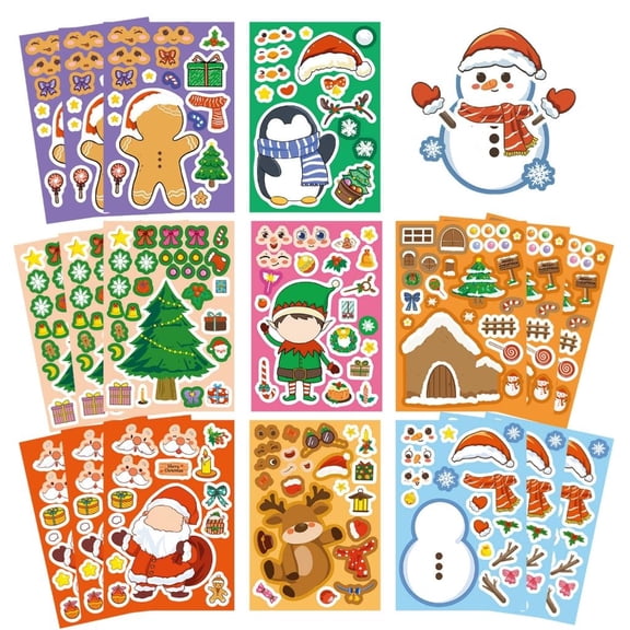 MOMOJIA 24Pcs Christmas Cartoon Puzzle Stickers Reusable DIY Face Making Activity For Kids