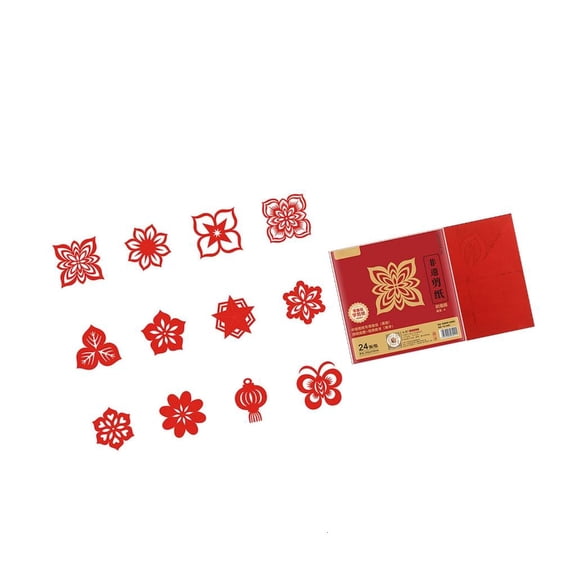 MOMOJIA 24Pcs Red Paper Cuttings Sheets Handmade Window Clings Ornament for Holiday Gift