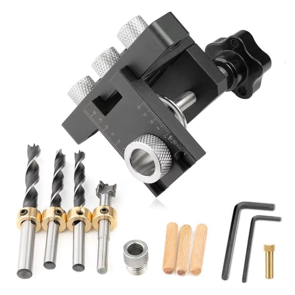 MOMOJIA 3 In 1 Adjustable Doweling Jig Woodworking Pocket Hole Jig 6/8/10/15mm Drill Bit for Drilling Guide Locator Puncher