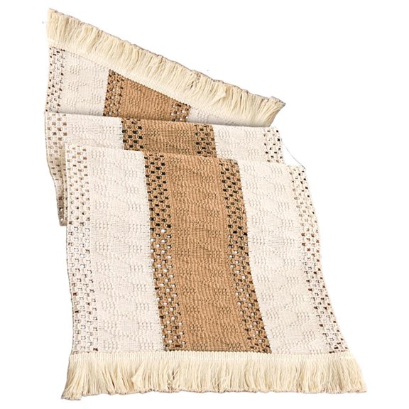 MOMOJIA 30x140cm Tassels Trimmed Table Cloth Polyester Materials Washable Textured Designs for Festival Setting