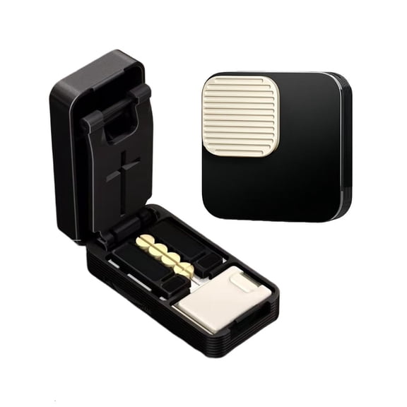 MOMOJIA 4 Section Pills Dispenser With Tablet Cutter Moisture Proof Technology And Space Saving Portable Construction Case