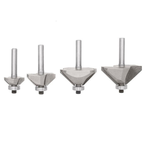 MOMOJIA 4Pieces Hex Shank Chamfer Routers Bit Set Edges Forming Bevel Tipped Routers Bit Miter Angle Milling Cutter Tool
