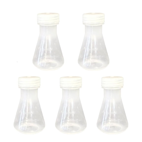 MOMOJIA 5Pcs Clear Plastic Triangular Flasks with Anti Spill Screw Lid Multipurpose Graduated Laboratory Flasks for School Lab