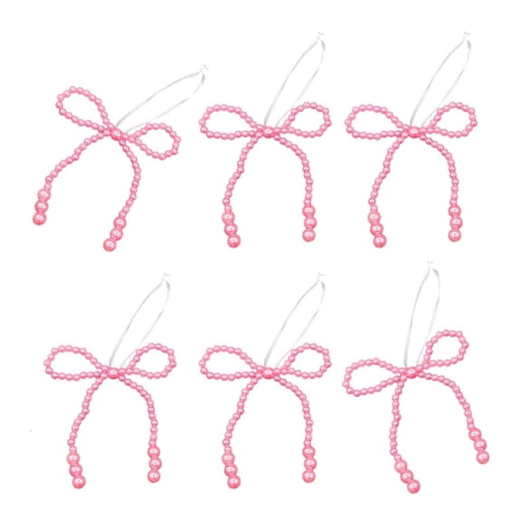 MOMOJIA 6Pcs Resin Pearls Embellished Bowknot Christmas Tree Ornament for Door Wreath