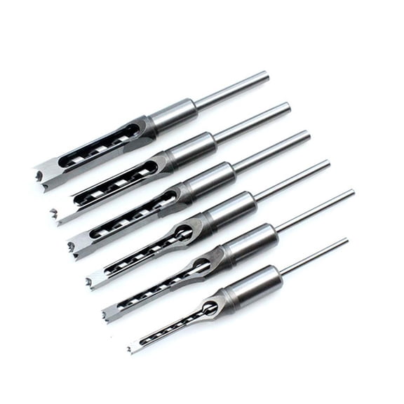 MOMOJIA 6pcs Square Hole Mortise Chisel Drill Bit Tools 6.4 mm/8mm/9.5mm/12.7mm