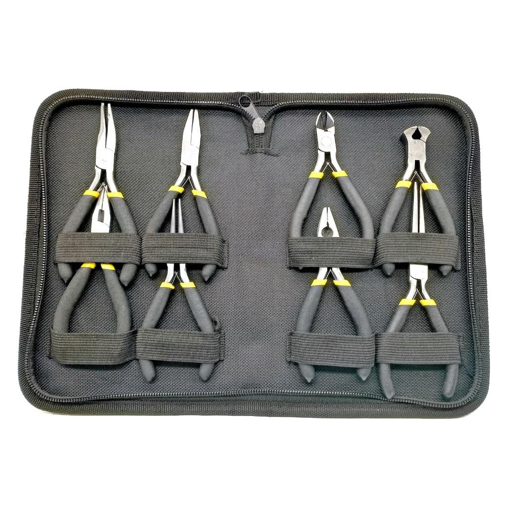 MOMOJIA 8PCS Mini Pliers Set Long Nose with Teeth Flat Jaw Round Curved Needle Diagonal Nose Wire End Cutting Cutter Tools