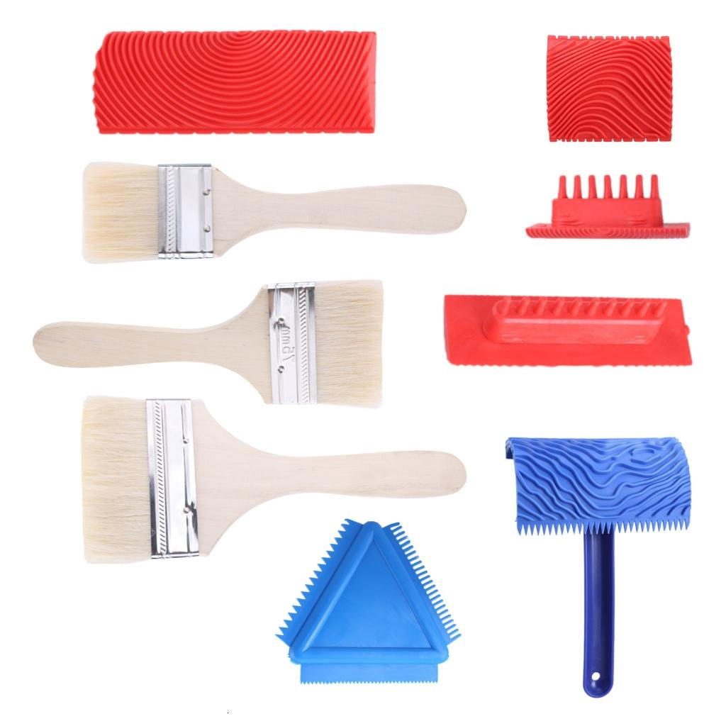 MOMOJIA 9Pcs Rubber Wood Graining Painting Tool Texture Pattern Roller With Handle Rubber Texture Tool Faux Wood Paint For Wall