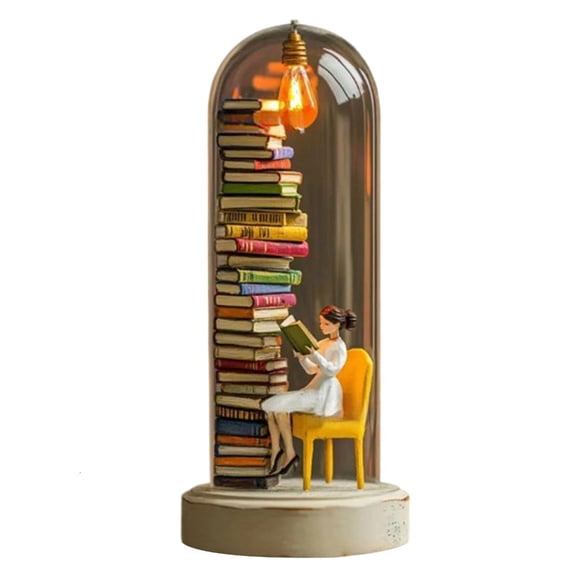 MOMOJIA Artistic Miniature Book Stack Nightlight In Vessel Resins Reader Library Statue LED Lamp For Bedsides Table Display