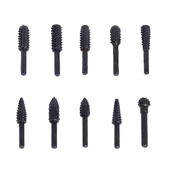 MOMOJIA 10 Pieces Steel Rotary Rasp File Steel Rotary Burr Set Grinding Polishing Shaping 1/4'' 6mm Shank Wear-resistant