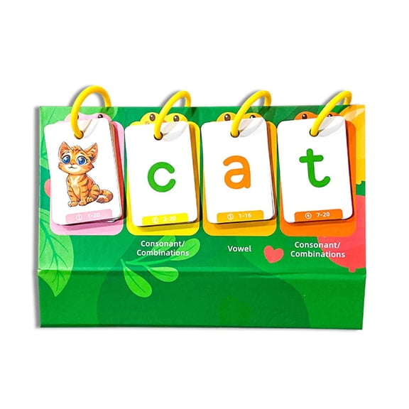MOMOJIA Cartoon Illustrated Phonics Flipping Charts 80 Vocabulary Building Flashcards