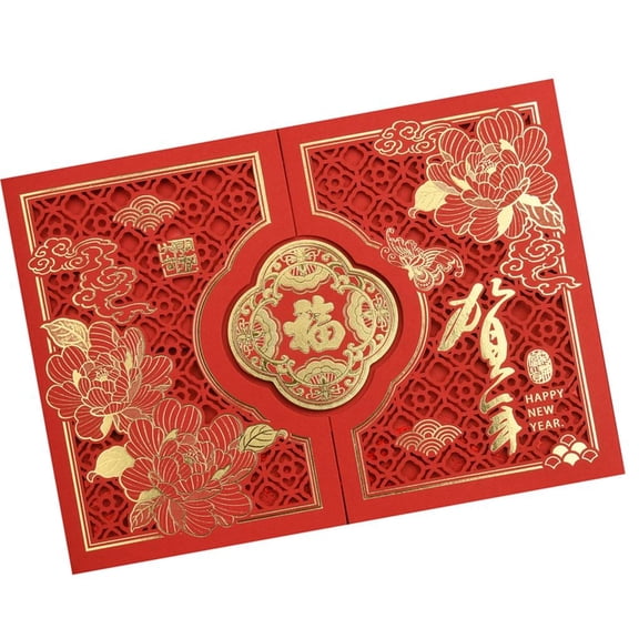 MOMOJIA Chinese New Year Card With Envelope Embossed Holiday Greeting Card For Festival Celebration And Traditional Blessing